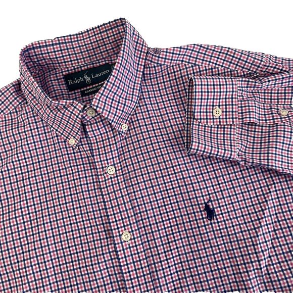 Mens Ralph Lauren Long Sleeve Button Down Gingham Check Shirt Size XL Pink Blue - Picture 1 of 8